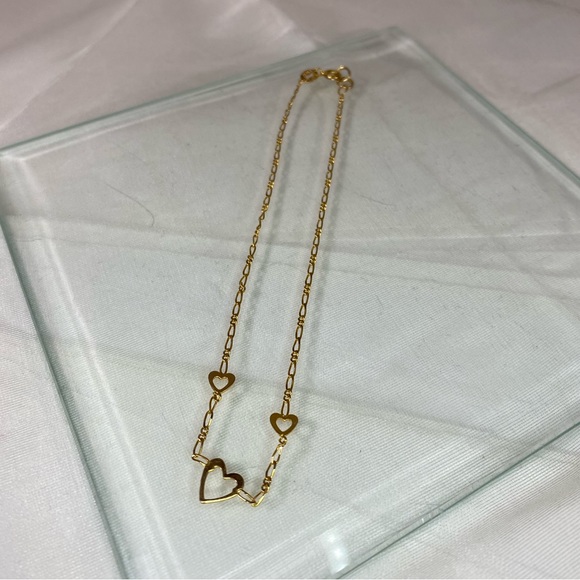 14K YELLOW GOLD heart anklet MADE IN ITALY REAL GOLD ❤️ - Picture 6 of 10